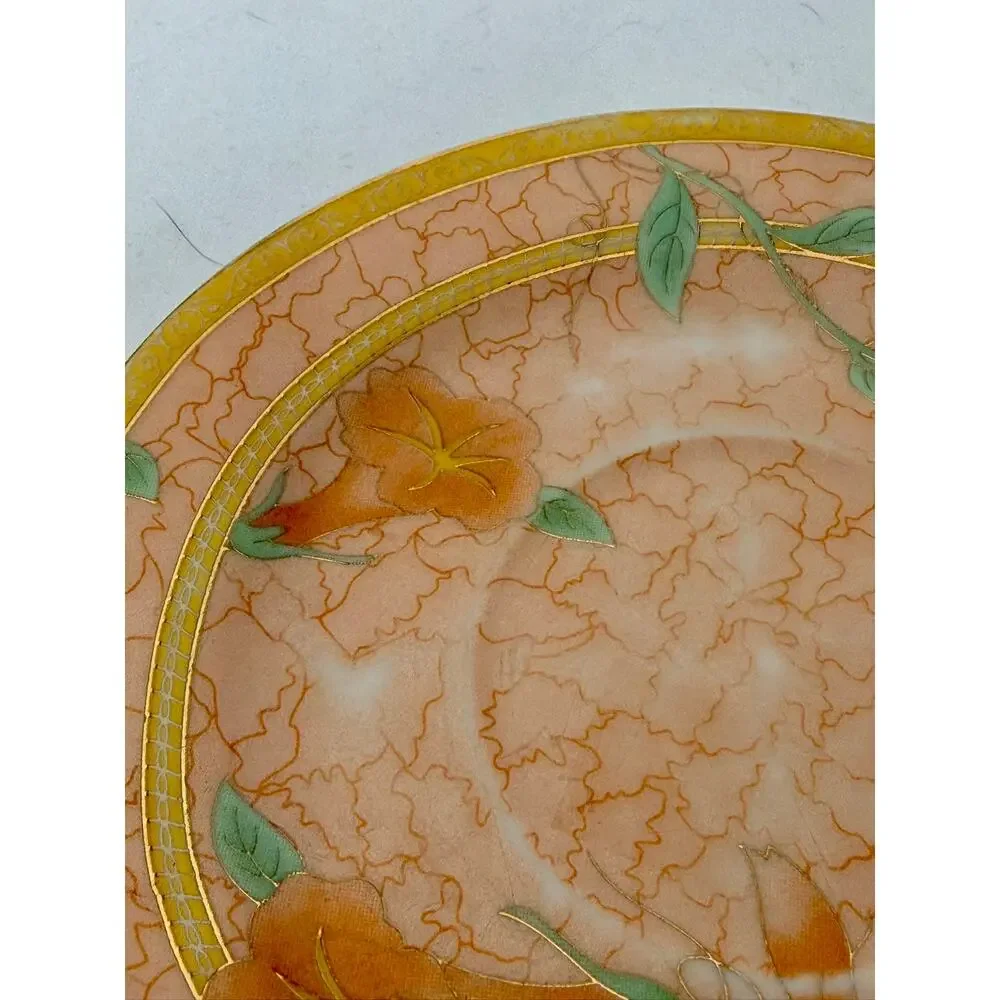 Vintage Yamasen Japan 24K Gold Plated Peach Floral Porcelain Tea Cup & Saucer